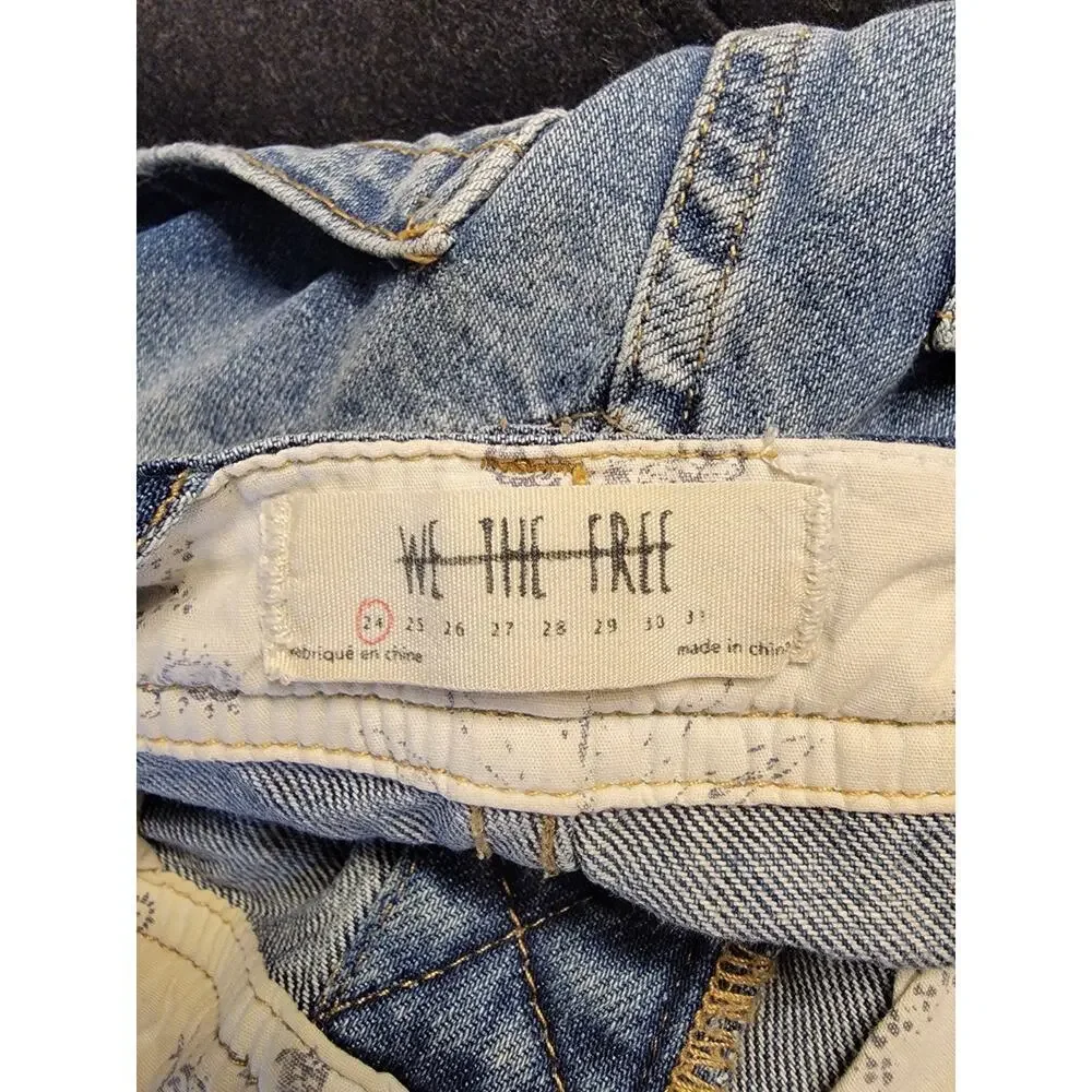 Free People Baggy BF Denim Overalls SZ 24 Boyfriend Distressed Drapey OB 898204
